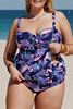 Immagine di Purple Plus Size Ruffled Tankini with Floral Panty